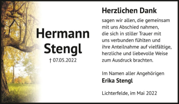 Traueranzeige von Hermann Stengl  von Magdeburger Volksstimme