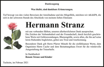 Traueranzeige von Hermann Stranz  von Magdeburger Volksstimme