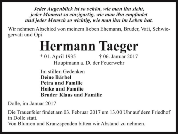 Traueranzeige von Hermann Taeger  von Magdeburger Volksstimme