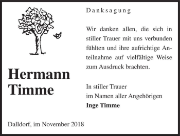 Traueranzeige von Hermann Timme  von Magdeburger Volksstimme