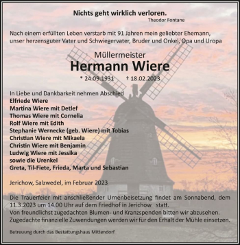 Traueranzeige von Hermann Wiere  von Magdeburger Volksstimme