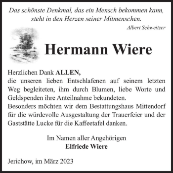 Traueranzeige von Hermann Wiere  von Magdeburger Volksstimme