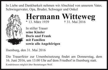 Traueranzeige von Hermann Witteweg  von Magdeburger Volksstimme
