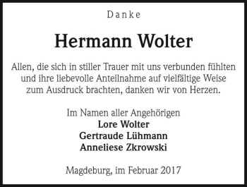 Traueranzeige von Hermann Wolter  von Magdeburger Volksstimme