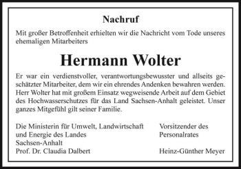 Traueranzeige von Hermann Wolter  von Magdeburger Volksstimme
