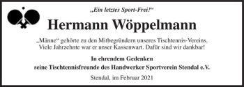 Traueranzeige von Hermann Wöppelmann  von Magdeburger Volksstimme