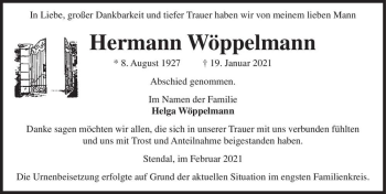 Traueranzeige von Hermann Wöppelmann  von Magdeburger Volksstimme