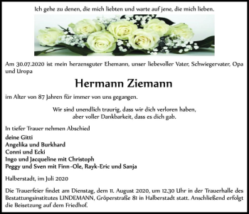 Traueranzeige von Hermann Ziemann  von Magdeburger Volksstimme
