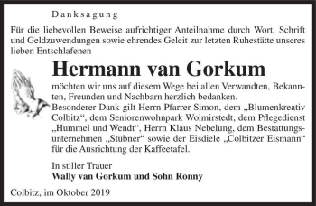 Traueranzeige von Hermann van Gorkum  von Magdeburger Volksstimme