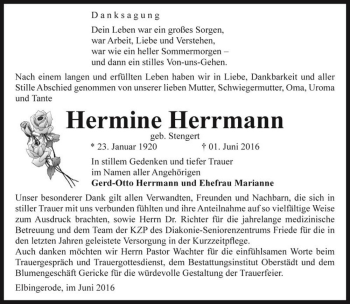 Traueranzeige von Hermine Herrmann (geb. Stengert)  von Magdeburger Volksstimme