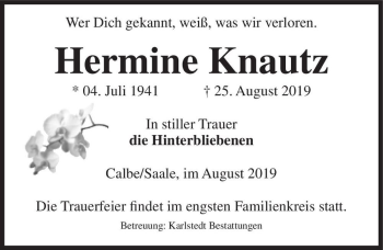 Traueranzeige von Hermine Knautz  von Magdeburger Volksstimme