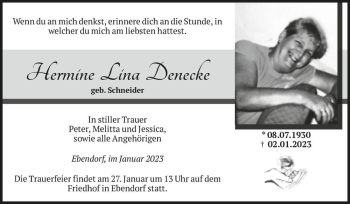 Traueranzeige von Hermine Lina Denecke (geb. Schneider)  von Magdeburger Volksstimme