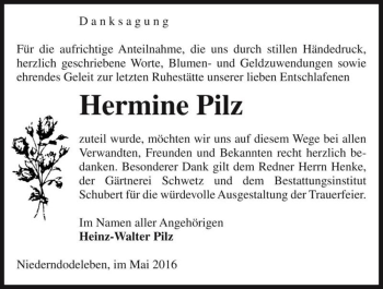 Traueranzeige von Hermine Pilz  von Magdeburger Volksstimme