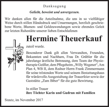 Traueranzeige von Hermine Theuerkauf  von Magdeburger Volksstimme
