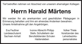 Traueranzeige von Herr Harald Märtens  von Magdeburger Volksstimme