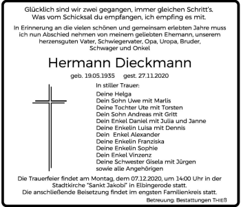 Traueranzeige von Herrmann Dieckmann  von Magdeburger Volksstimme