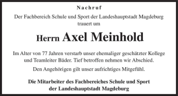Traueranzeige von Herrn Axel Meinhold  von Magdeburger Volksstimme