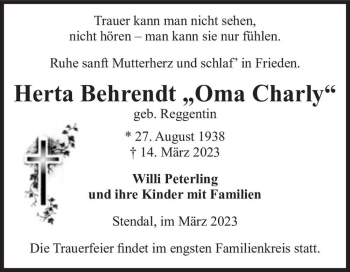 Traueranzeige von Herta 