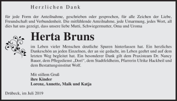 Traueranzeige von Herta Bruns  von Magdeburger Volksstimme