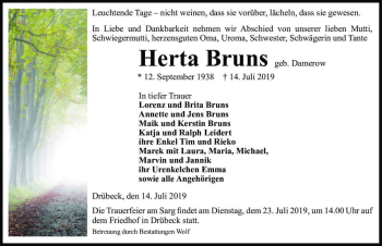 Traueranzeige von Herta Bruns (geb. Damerow)  von Magdeburger Volksstimme