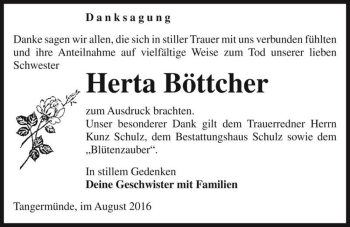Traueranzeige von Herta Böttcher  von Magdeburger Volksstimme