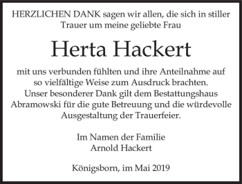 Traueranzeige von Herta Hackert  von Magdeburger Volksstimme