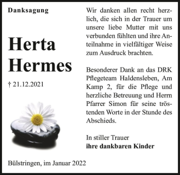 Traueranzeige von Herta Hermes  von Magdeburger Volksstimme