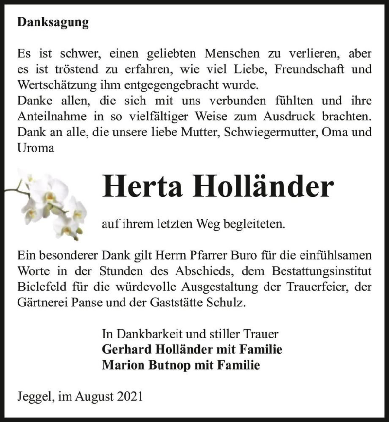  Traueranzeige für Herta Holländer  vom 04.09.2021 aus Magdeburger Volksstimme