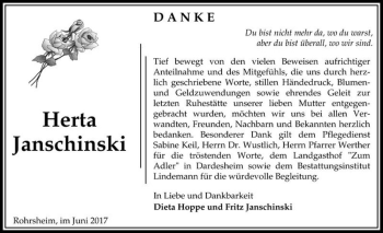 Traueranzeige von Herta Janschinski  von Magdeburger Volksstimme