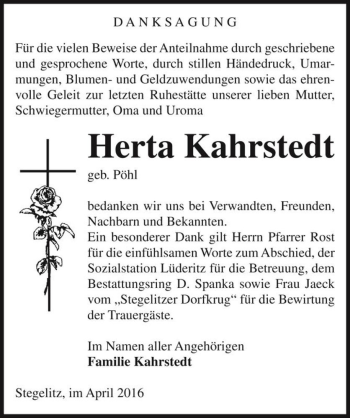 Traueranzeige von Herta Kahrstedt (geb. Pöhl)  von Magdeburger Volksstimme