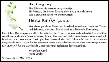 Traueranzeige von Herta Kinsky (geb. Rieche)  von Magdeburger Volksstimme