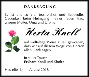 Traueranzeige von Herta Knoll  von Magdeburger Volksstimme