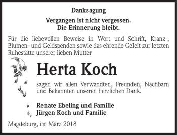 Traueranzeige von Herta Koch  von Magdeburger Volksstimme