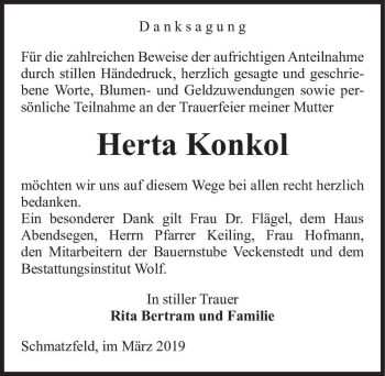 Traueranzeige von Herta Konkol  von Magdeburger Volksstimme