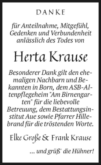 Traueranzeige von Herta Krause  von Magdeburger Volksstimme