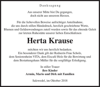 Traueranzeige von Herta Krause  von Magdeburger Volksstimme