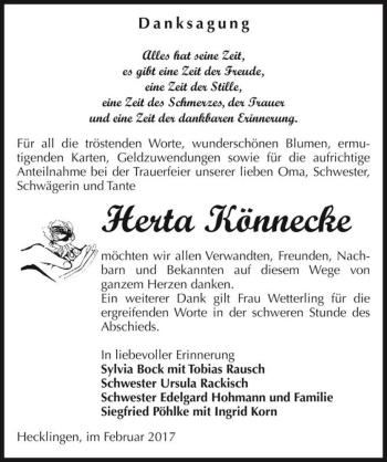 Traueranzeige von Herta Könnecke  von Magdeburger Volksstimme