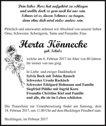 Traueranzeige von Herta Könnecke (geb. Scholz)  von Magdeburger Volksstimme