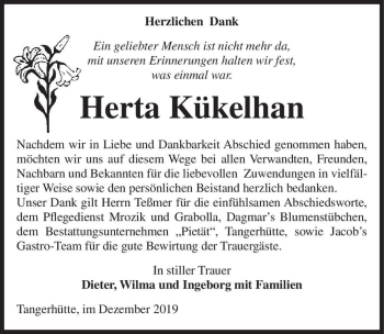 Traueranzeige von Herta Kükelhan  von Magdeburger Volksstimme