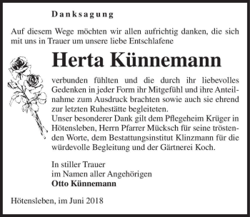 Traueranzeige von Herta Künnemann  von Magdeburger Volksstimme