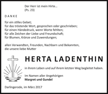 Traueranzeige von Herta Ladenthinin  von Magdeburger Volksstimme