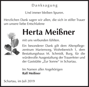 Traueranzeige von Herta Meißner  von Magdeburger Volksstimme