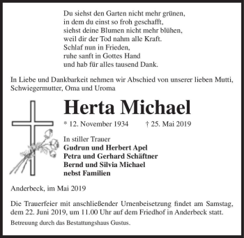 Traueranzeige von Herta Michael  von Magdeburger Volksstimme
