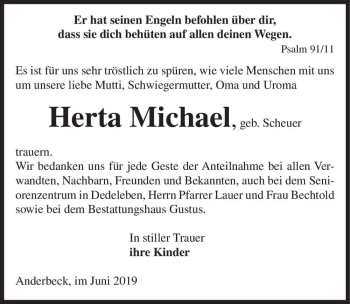 Traueranzeige von Herta Michael (geb. Scheuer)  von Magdeburger Volksstimme