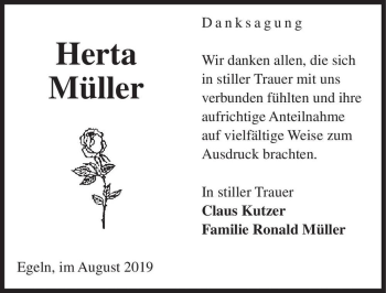 Traueranzeige von Herta Müller  von Magdeburger Volksstimme