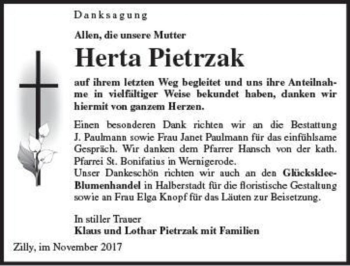 Traueranzeige von Herta Pietrzak  von Magdeburger Volksstimme