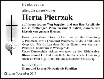 Traueranzeige von Herta Pietrzak  von Magdeburger Volksstimme