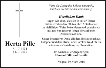 Traueranzeige von Herta Pille  von Magdeburger Volksstimme
