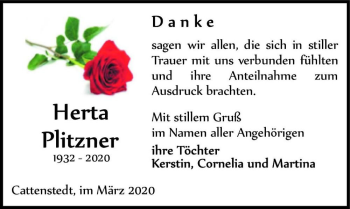 Traueranzeige von Herta Plitzner  von Magdeburger Volksstimme