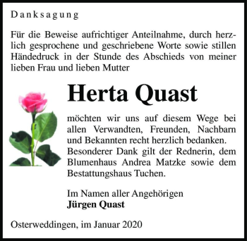 Traueranzeige von Herta Quast  von Magdeburger Volksstimme